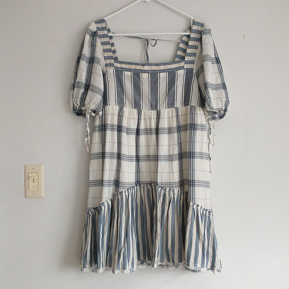 Anthropologie Blue and White Plaid Mini Dress